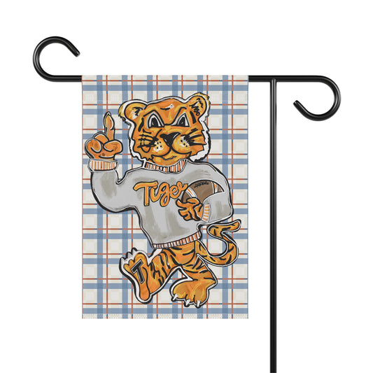Tiger Football Mascot Plaid Garden Flag — "Tigers" House Banner