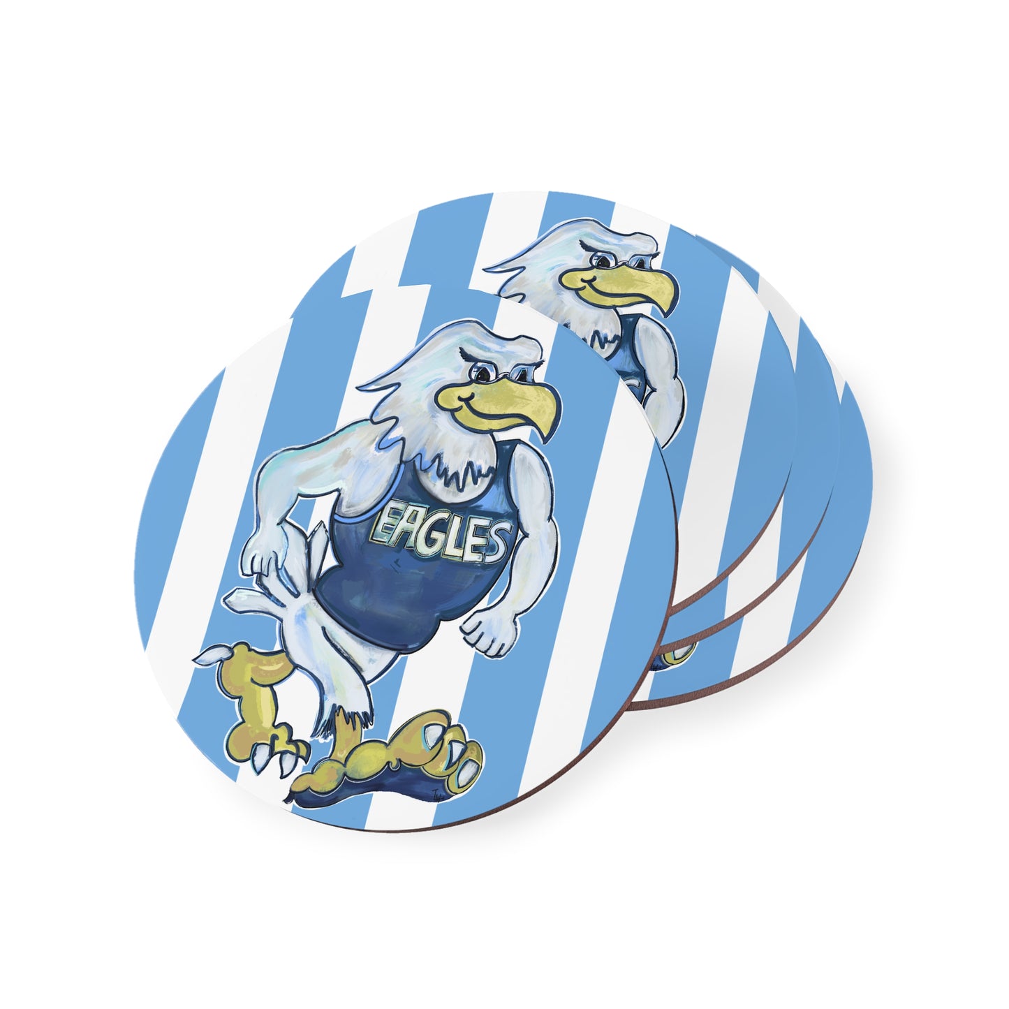 Eagles Walk Round Cork Coaster — Blue Striped Team Drink Mat