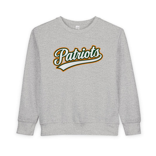 Patriots Toddler Sweatshirt - 'Patriots' Retro Script Kids Crewneck, Soft Vintage-Inspired Team Pullover