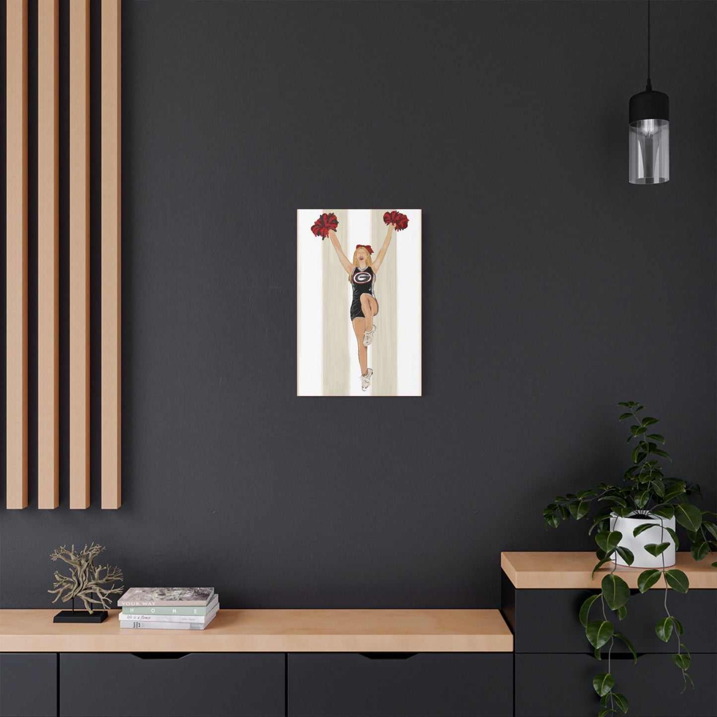 Buldldog Cheerleader Canvas Wall Art, Cheer Decoration, College Spirit Decor, Dorm Room Art, Team Pride Wall Hanging