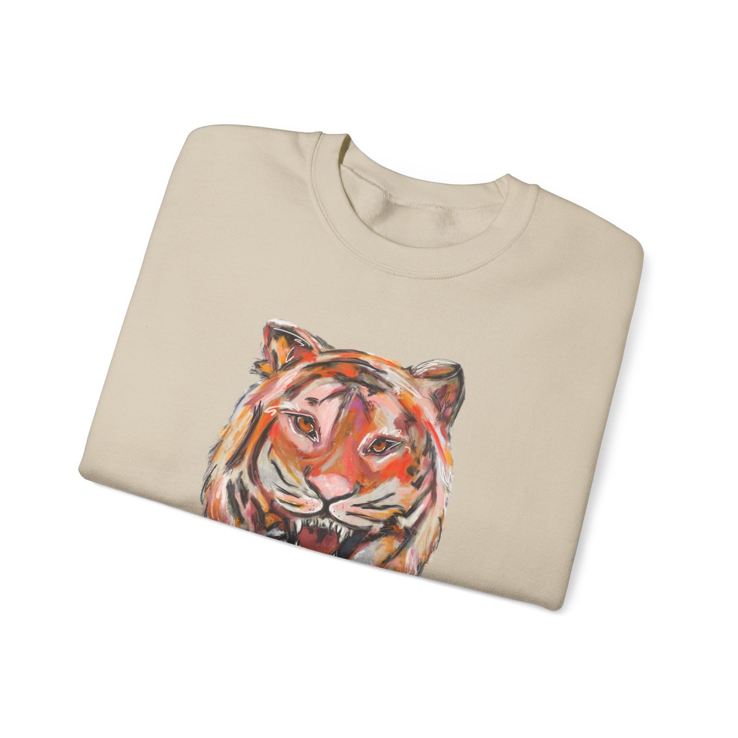 Tiger Mascot Sweatshirt, Acrylic Painting Crewneck, Wildlife Home Decor, Animal Lover Gift, Rustic Art Apparel