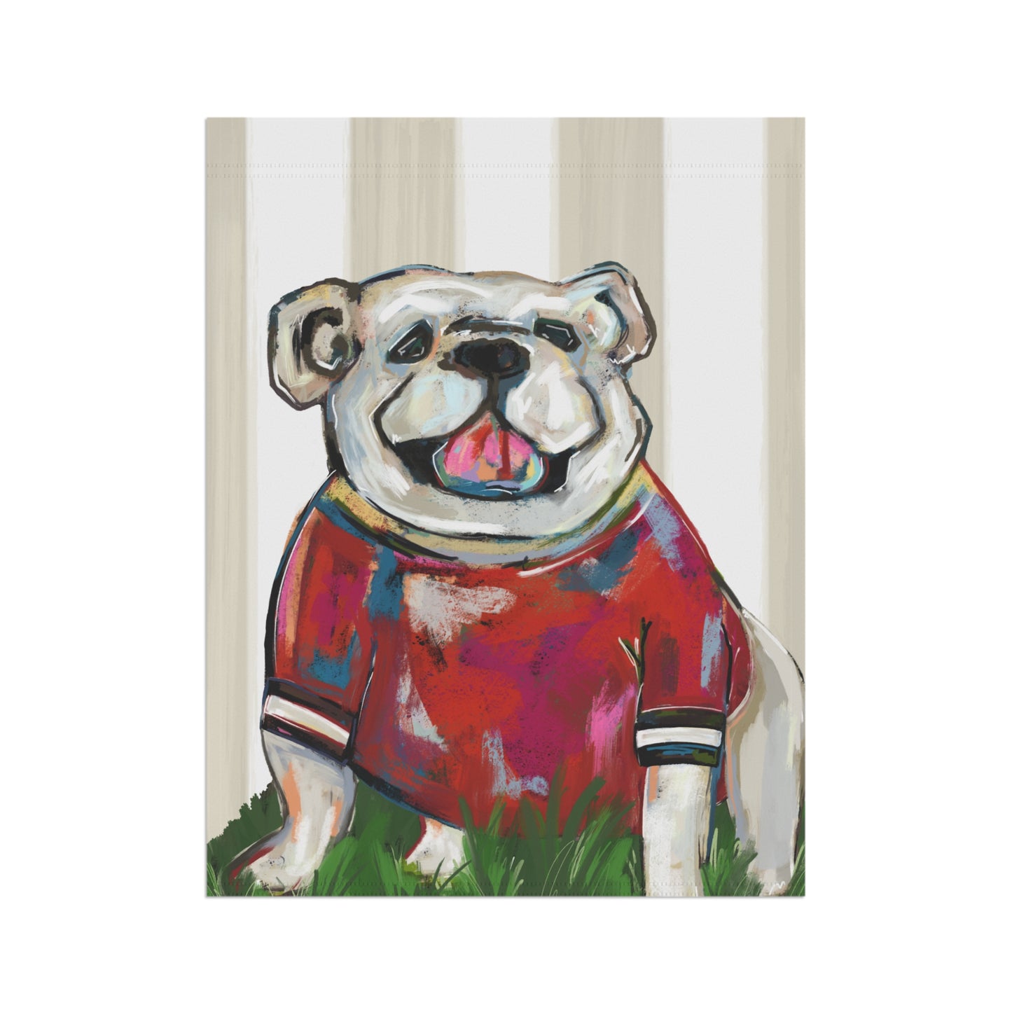 Bulldog Mascot Original Art Print for Dorm, Bulldog Fan Wall Tapestry, College Apartment Wall Hanging, Abstract Animal Painting