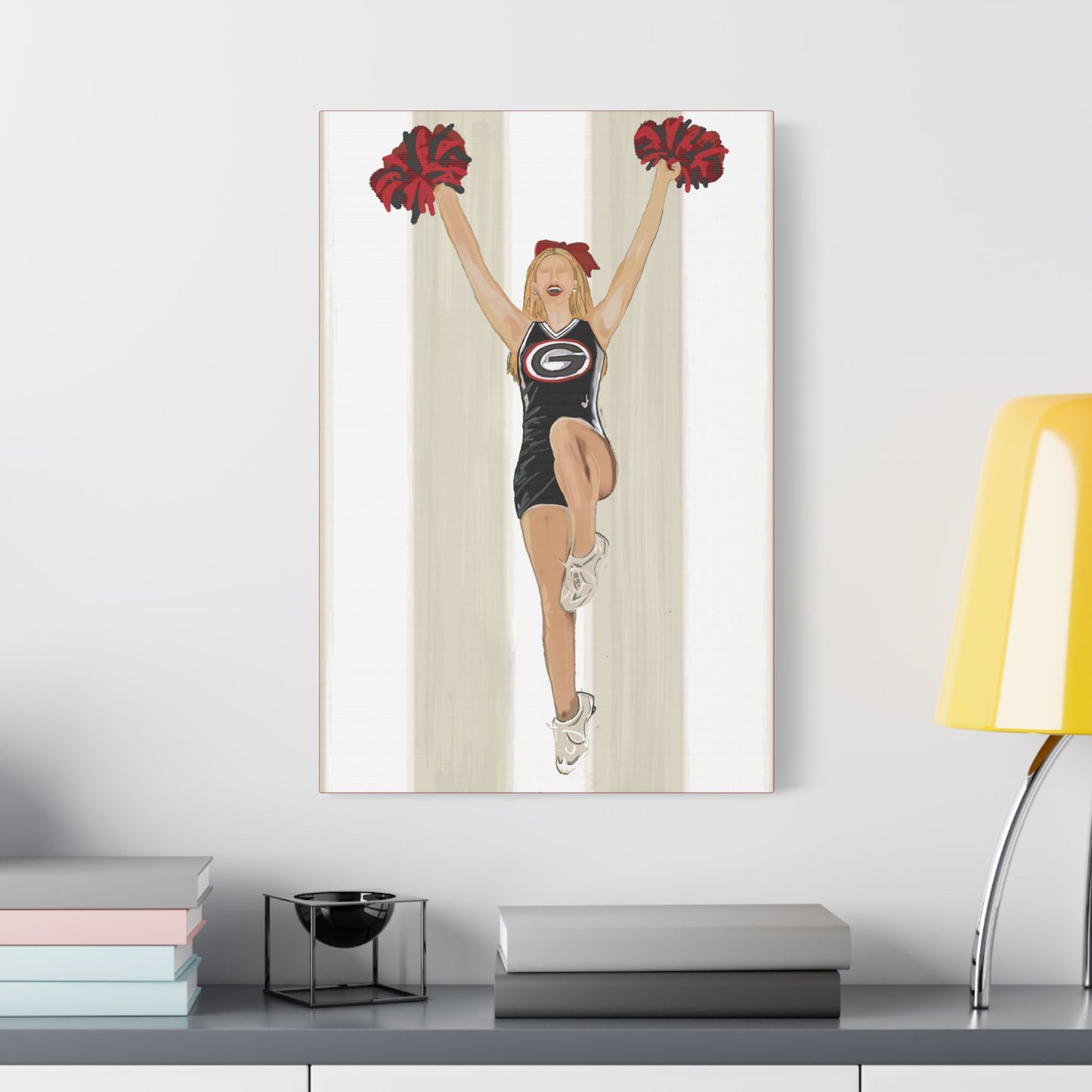 Buldldog Cheerleader Canvas Wall Art, Cheer Decoration, College Spirit Decor, Dorm Room Art, Team Pride Wall Hanging