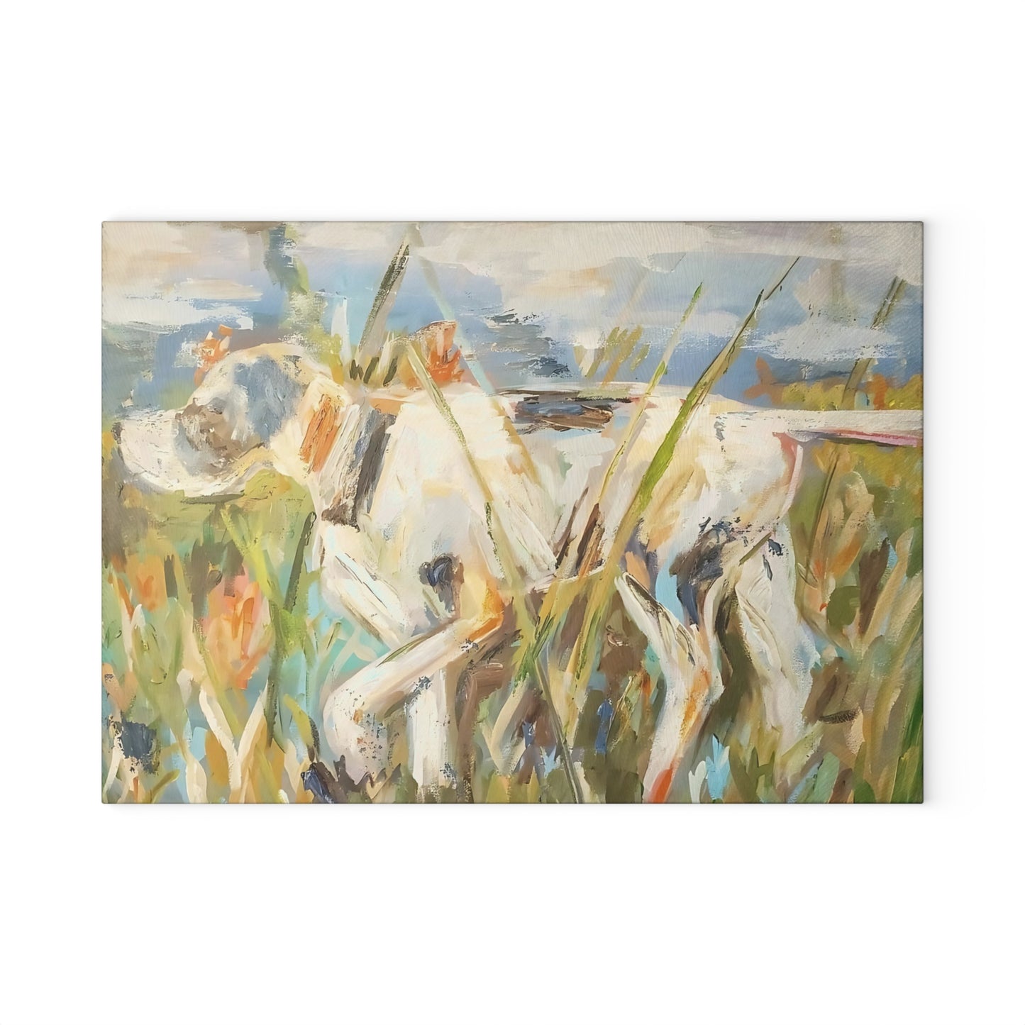 High Pointer Dog in Tall Grass Glass Cutting Board | Rustic Hunting Kitchen Décor