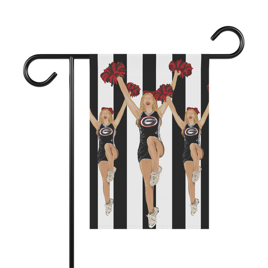 BullDawg Cheerleader Garden Flag — Georgia Bulldogs Pom-Pom Stripe House Banner