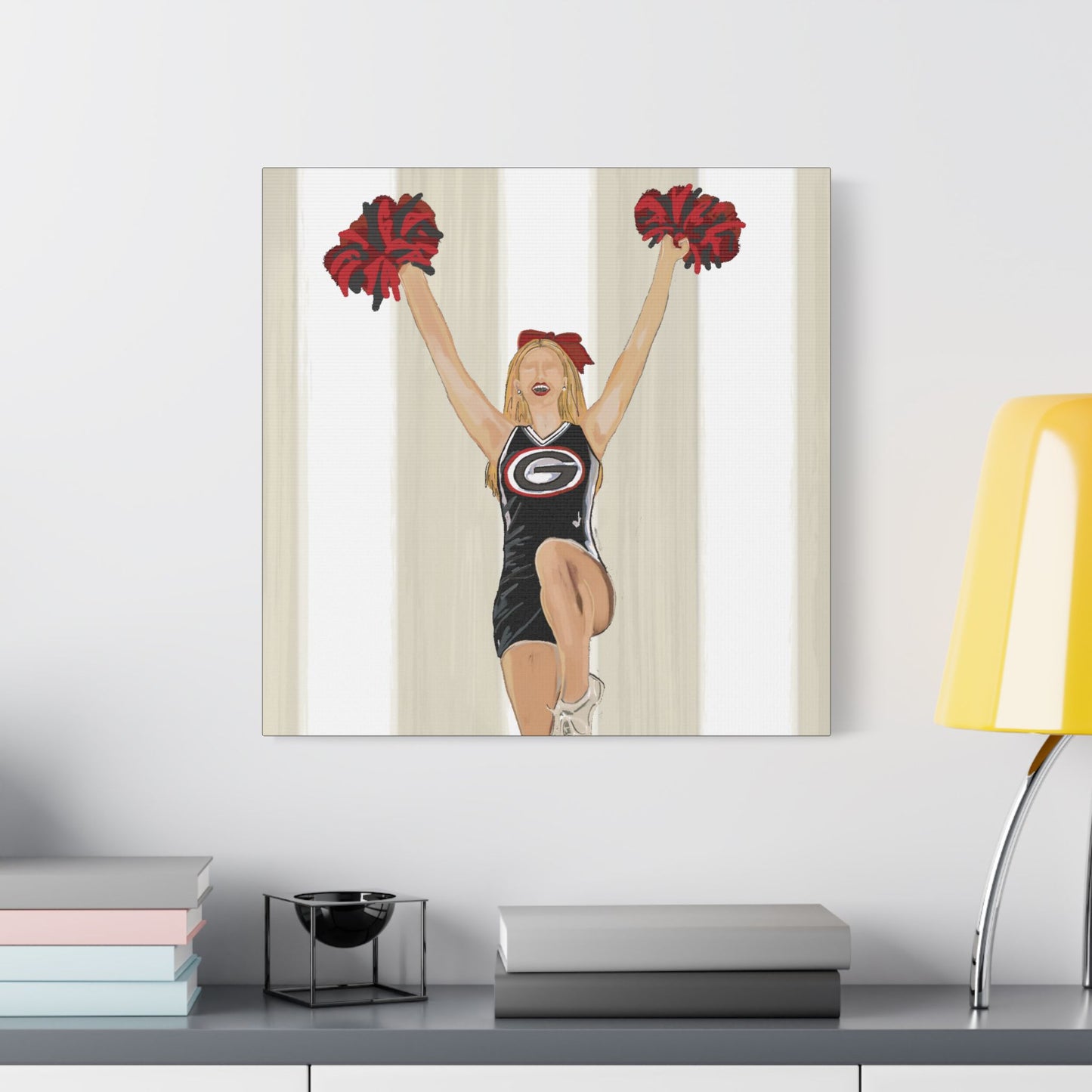 Buldldog Cheerleader Canvas Wall Art, Cheer Decoration, College Spirit Decor, Dorm Room Art, Team Pride Wall Hanging