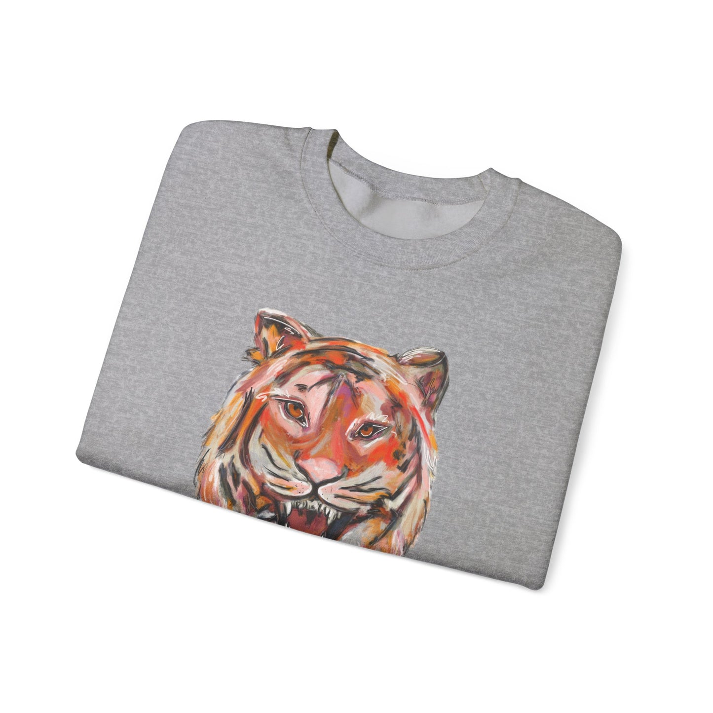 Tiger Mascot Sweatshirt, Acrylic Painting Crewneck, Wildlife Home Decor, Animal Lover Gift, Rustic Art Apparel