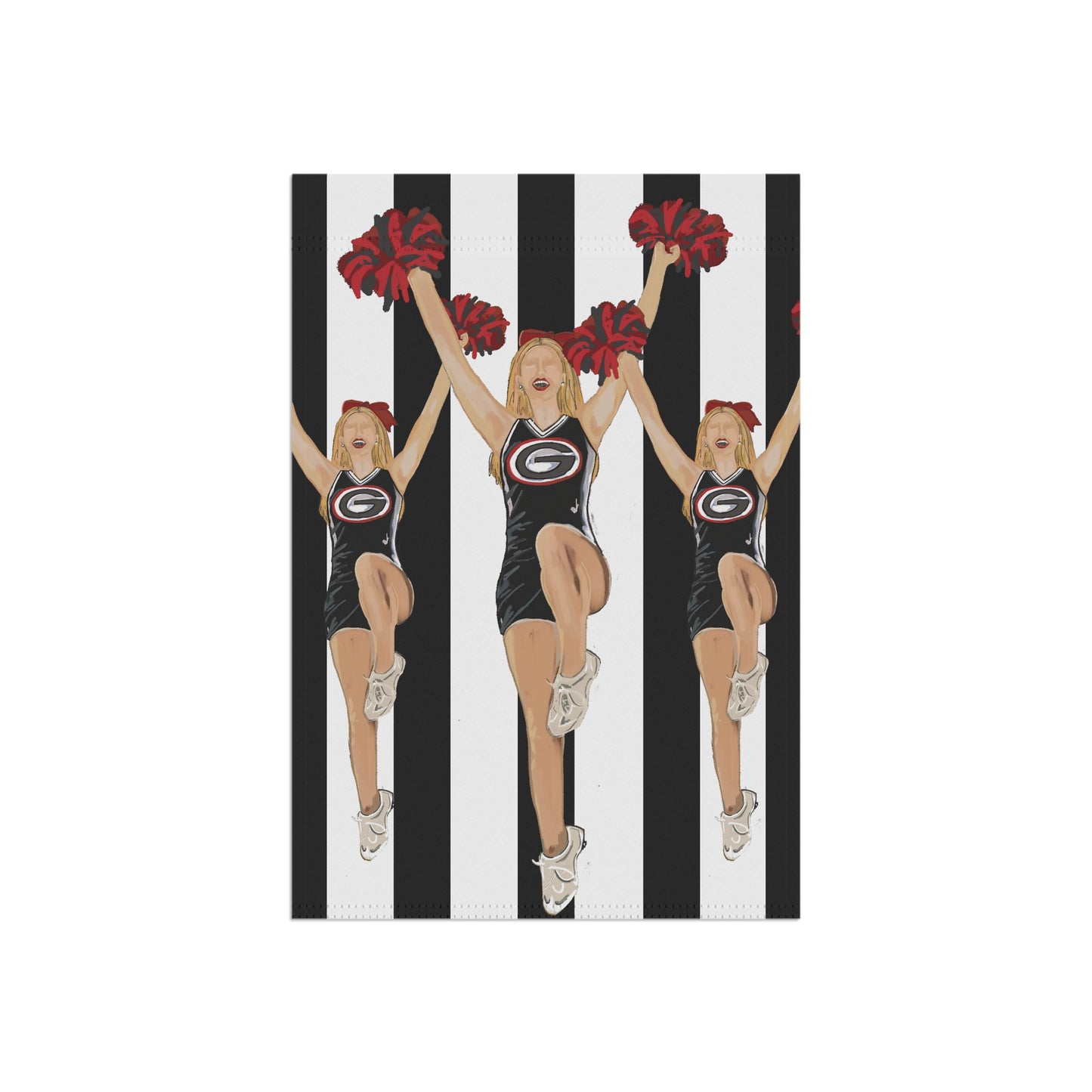 BullDawg Cheerleader Garden Flag — Georgia Bulldogs Pom-Pom Stripe House Banner