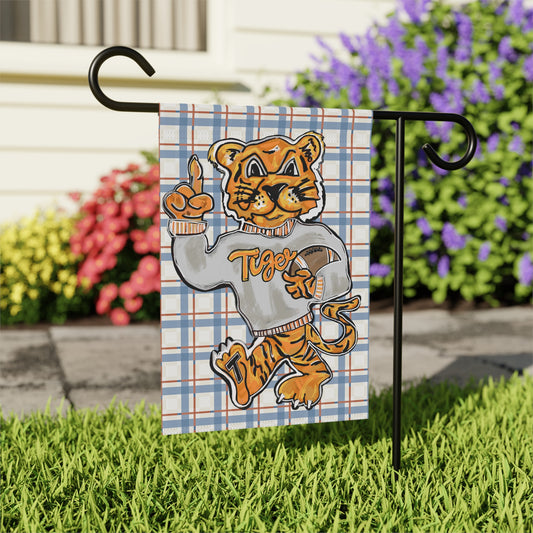 Tiger Football Mascot Plaid Garden Flag — "Tigers" House Banner