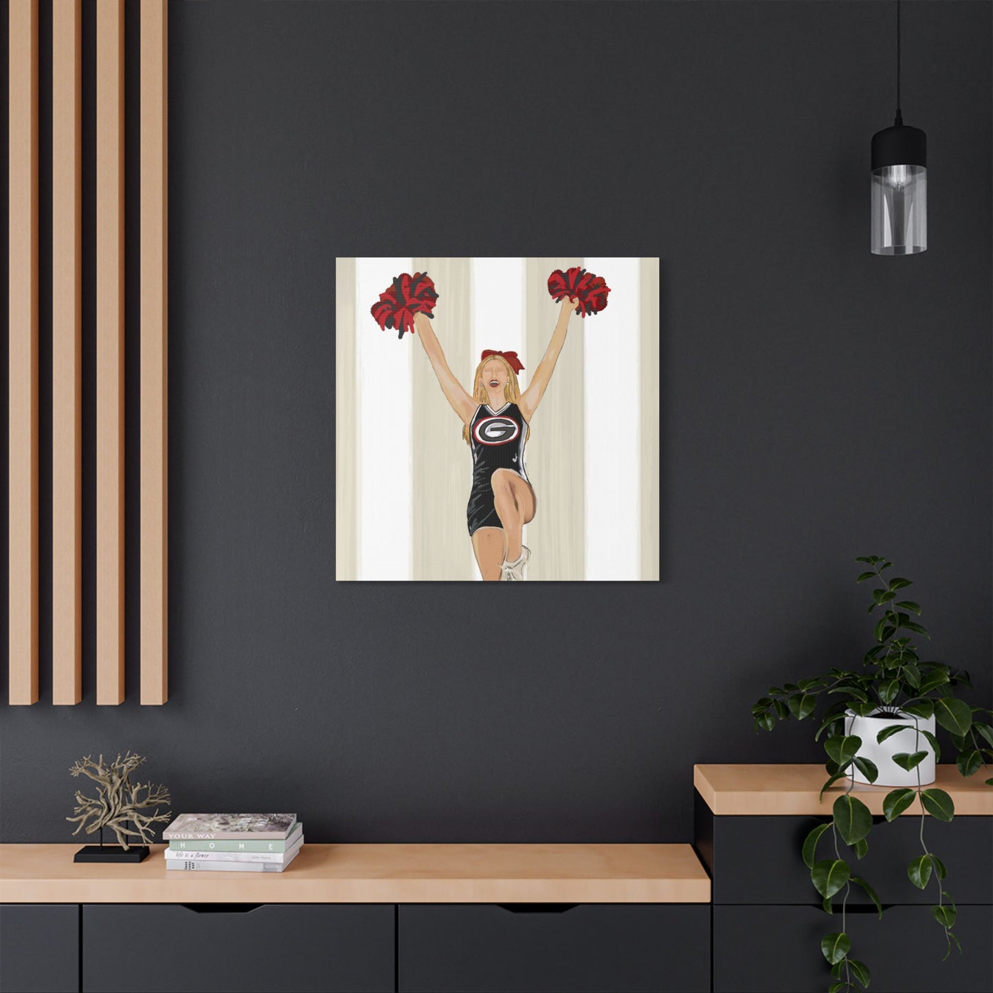 Buldldog Cheerleader Canvas Wall Art, Cheer Decoration, College Spirit Decor, Dorm Room Art, Team Pride Wall Hanging