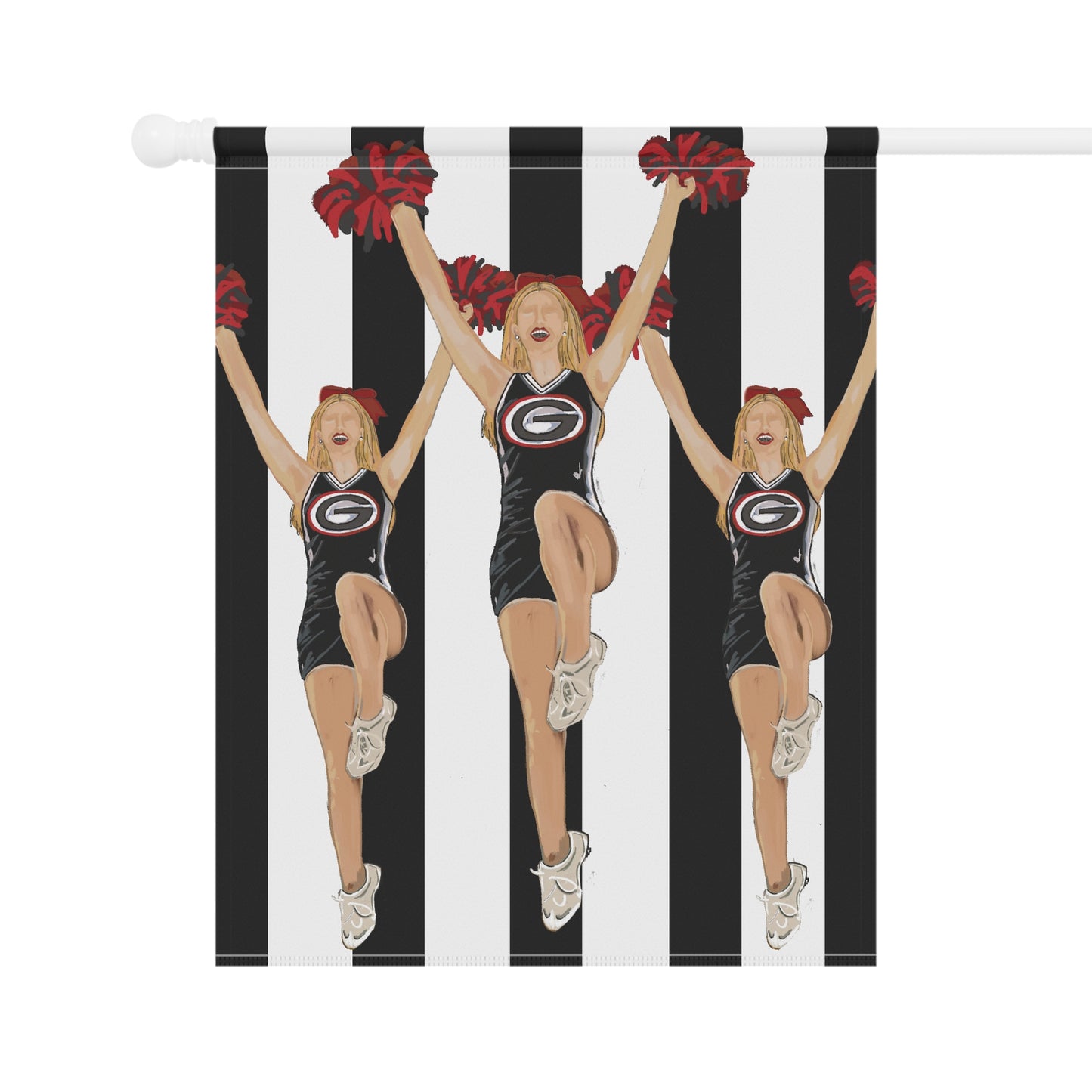 BullDawg Cheerleader Garden Flag — Georgia Bulldogs Pom-Pom Stripe House Banner