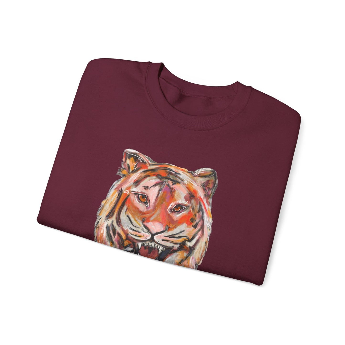 Tiger Mascot Sweatshirt, Acrylic Painting Crewneck, Wildlife Home Decor, Animal Lover Gift, Rustic Art Apparel