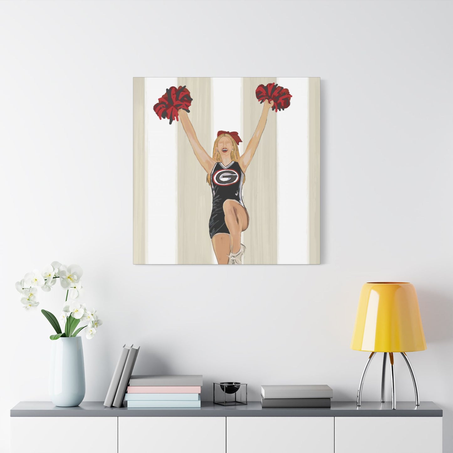 Buldldog Cheerleader Canvas Wall Art, Cheer Decoration, College Spirit Decor, Dorm Room Art, Team Pride Wall Hanging