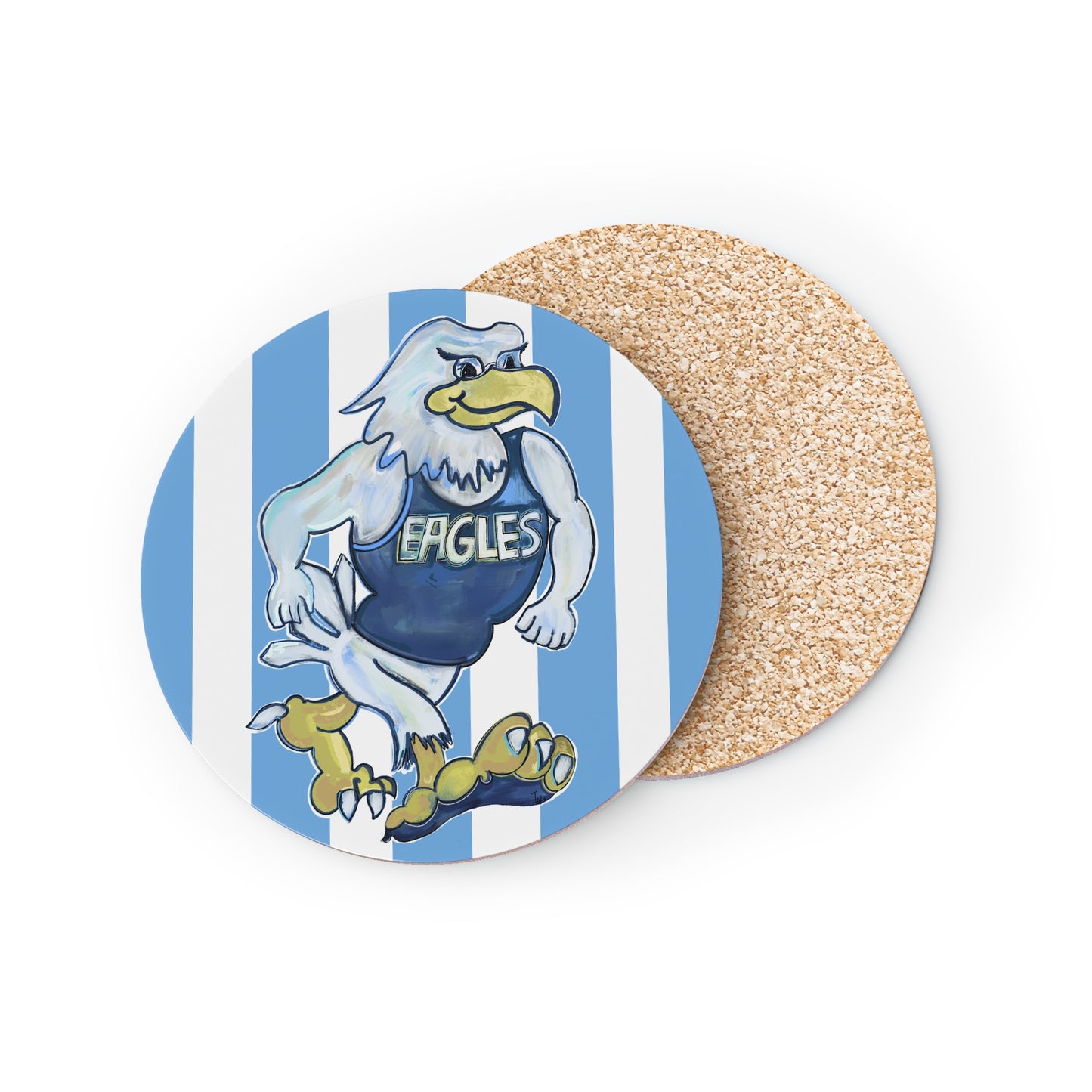 Eagles Walk Round Cork Coaster — Blue Striped Team Drink Mat