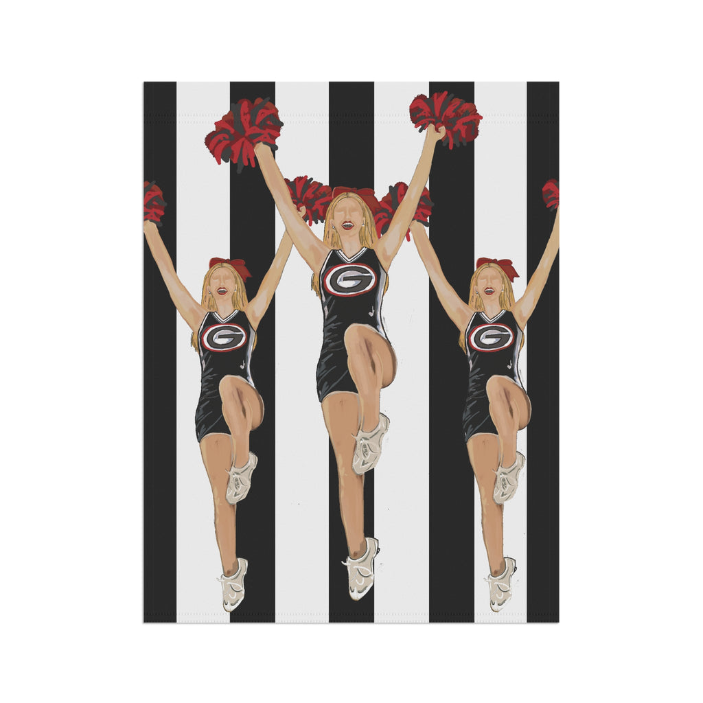 BullDawg Cheerleader Garden Flag — Georgia Bulldogs Pom-Pom Stripe House Banner