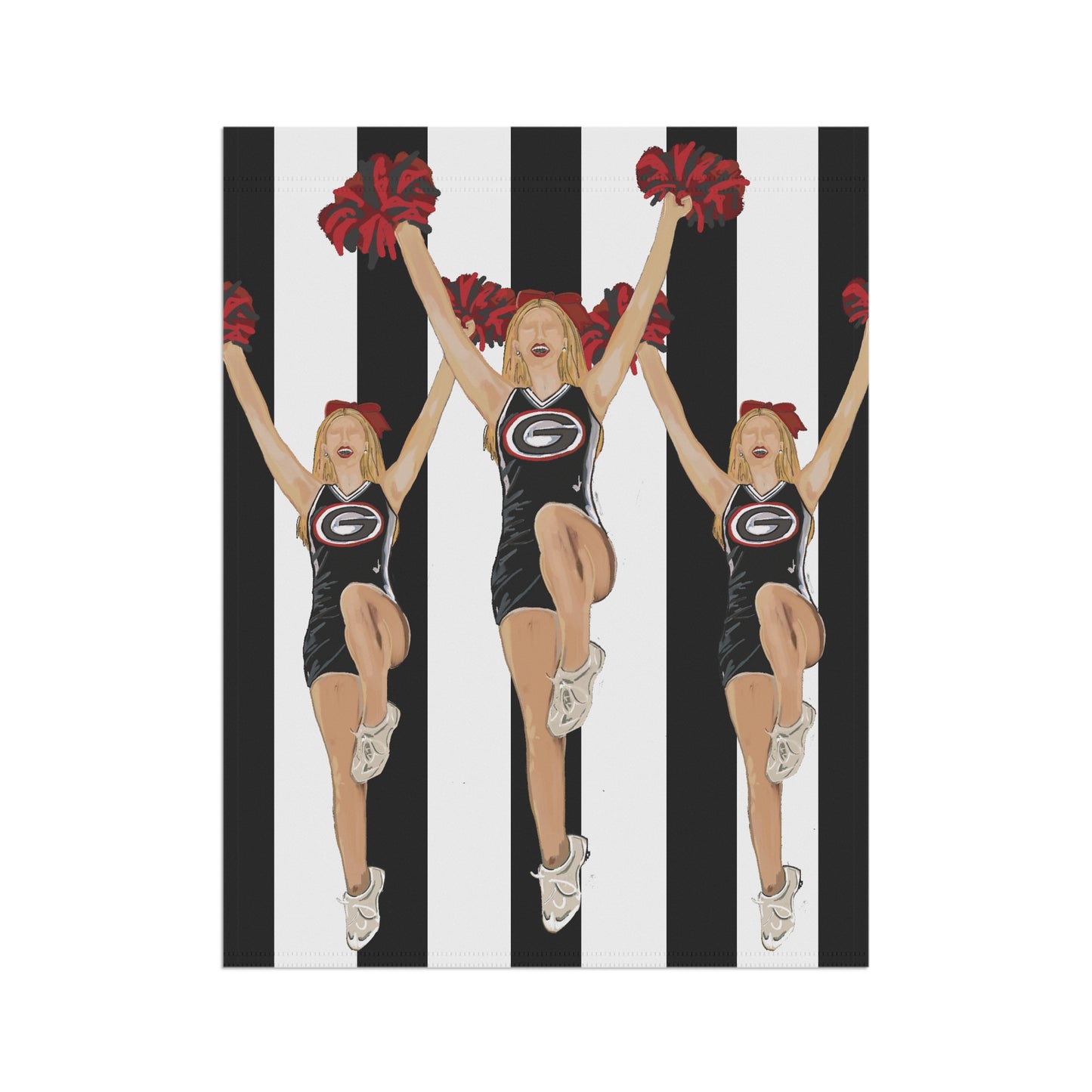 BullDawg Cheerleader Garden Flag — Georgia Bulldogs Pom-Pom Stripe House Banner