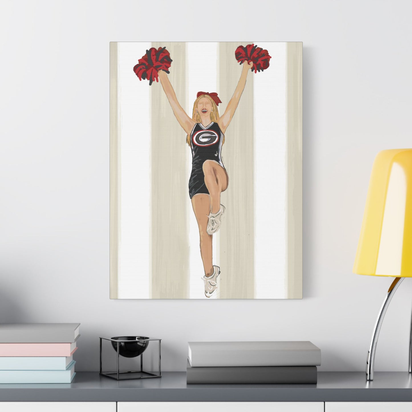 Buldldog Cheerleader Canvas Wall Art, Cheer Decoration, College Spirit Decor, Dorm Room Art, Team Pride Wall Hanging