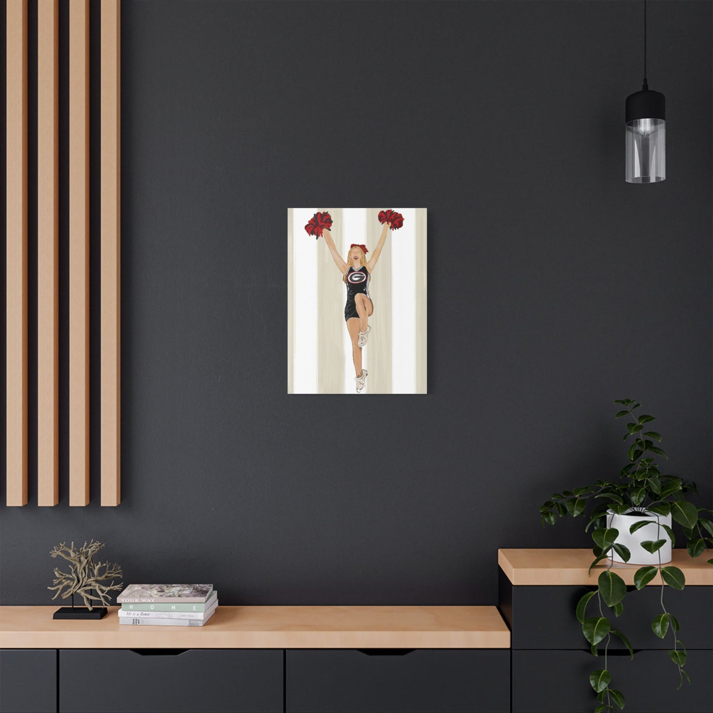 Buldldog Cheerleader Canvas Wall Art, Cheer Decoration, College Spirit Decor, Dorm Room Art, Team Pride Wall Hanging