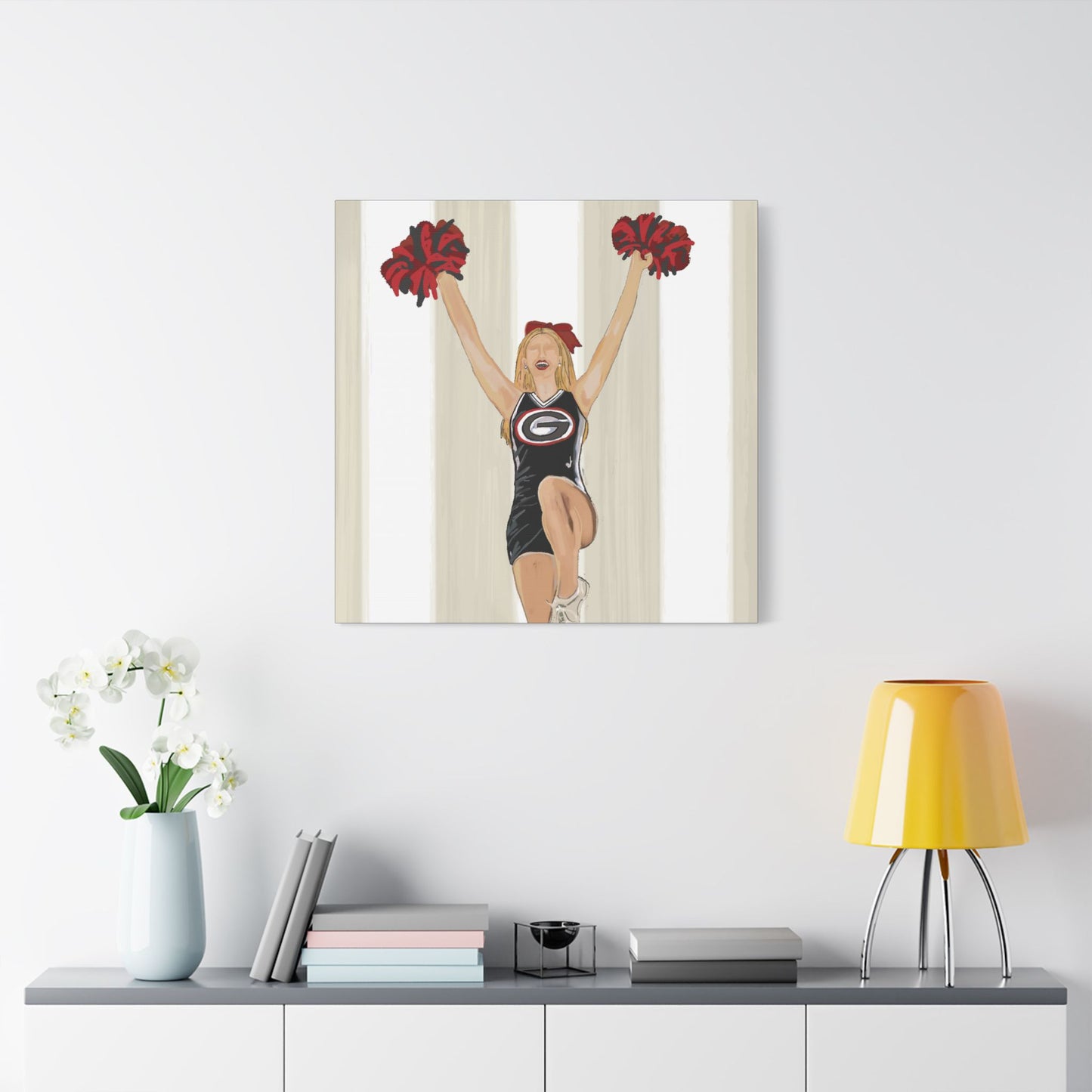 Buldldog Cheerleader Canvas Wall Art, Cheer Decoration, College Spirit Decor, Dorm Room Art, Team Pride Wall Hanging