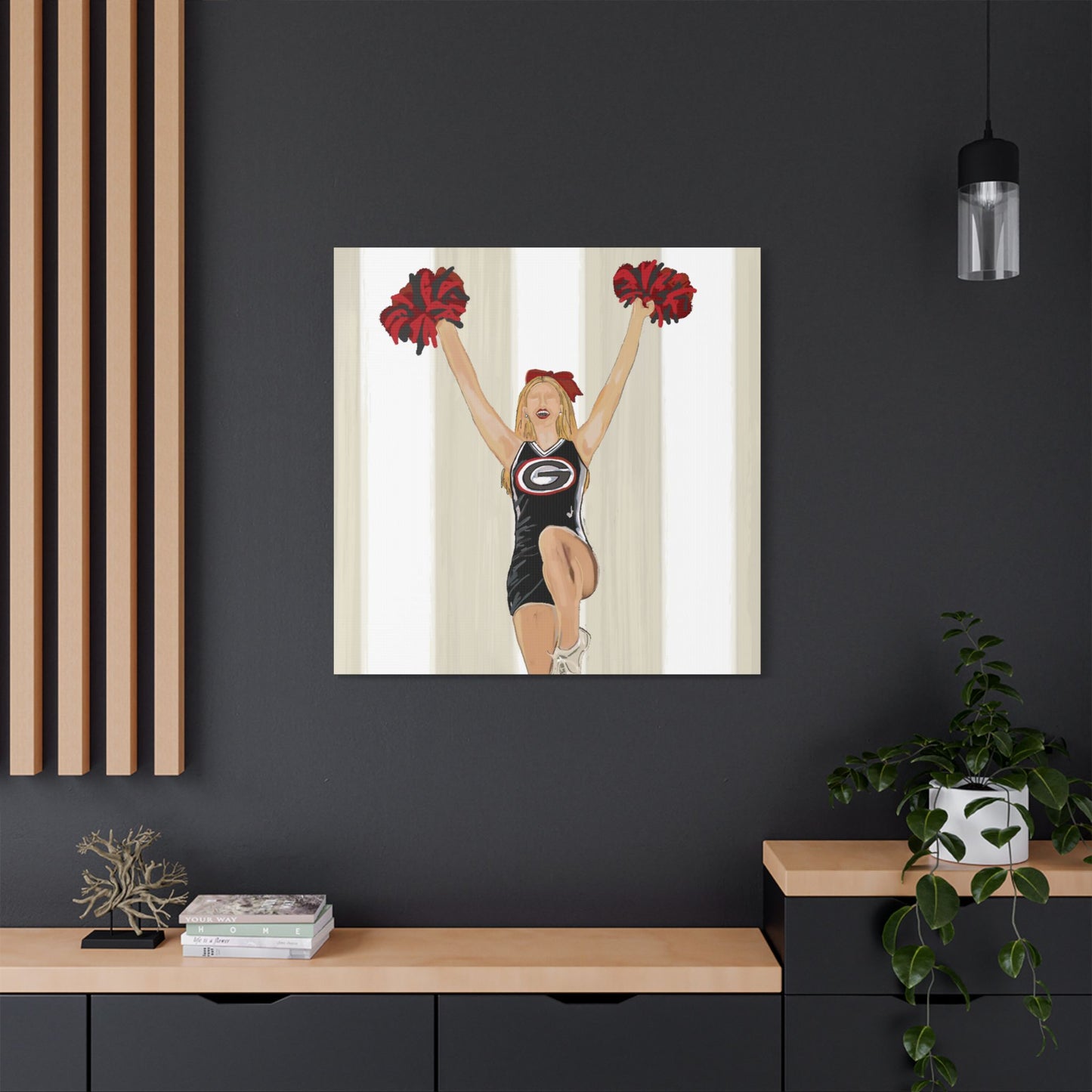 Buldldog Cheerleader Canvas Wall Art, Cheer Decoration, College Spirit Decor, Dorm Room Art, Team Pride Wall Hanging