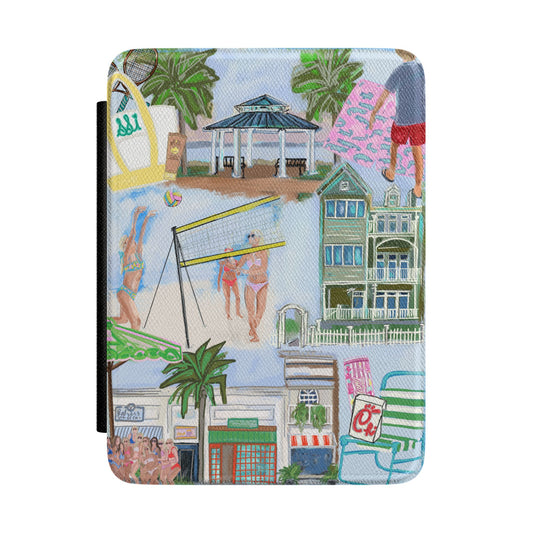 St. Simons Island Beach Town Collage Kindle Case | Coastal Houses, Palms, Village, Pier, Volleyball, Sun Bum, Chubbies Swim Trunks