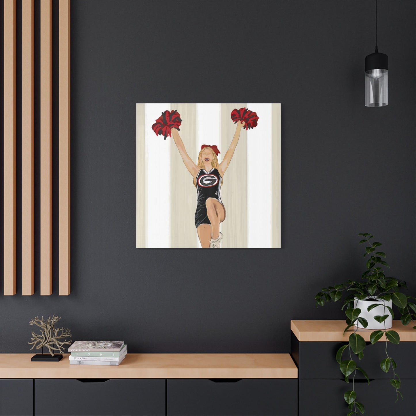 Buldldog Cheerleader Canvas Wall Art, Cheer Decoration, College Spirit Decor, Dorm Room Art, Team Pride Wall Hanging