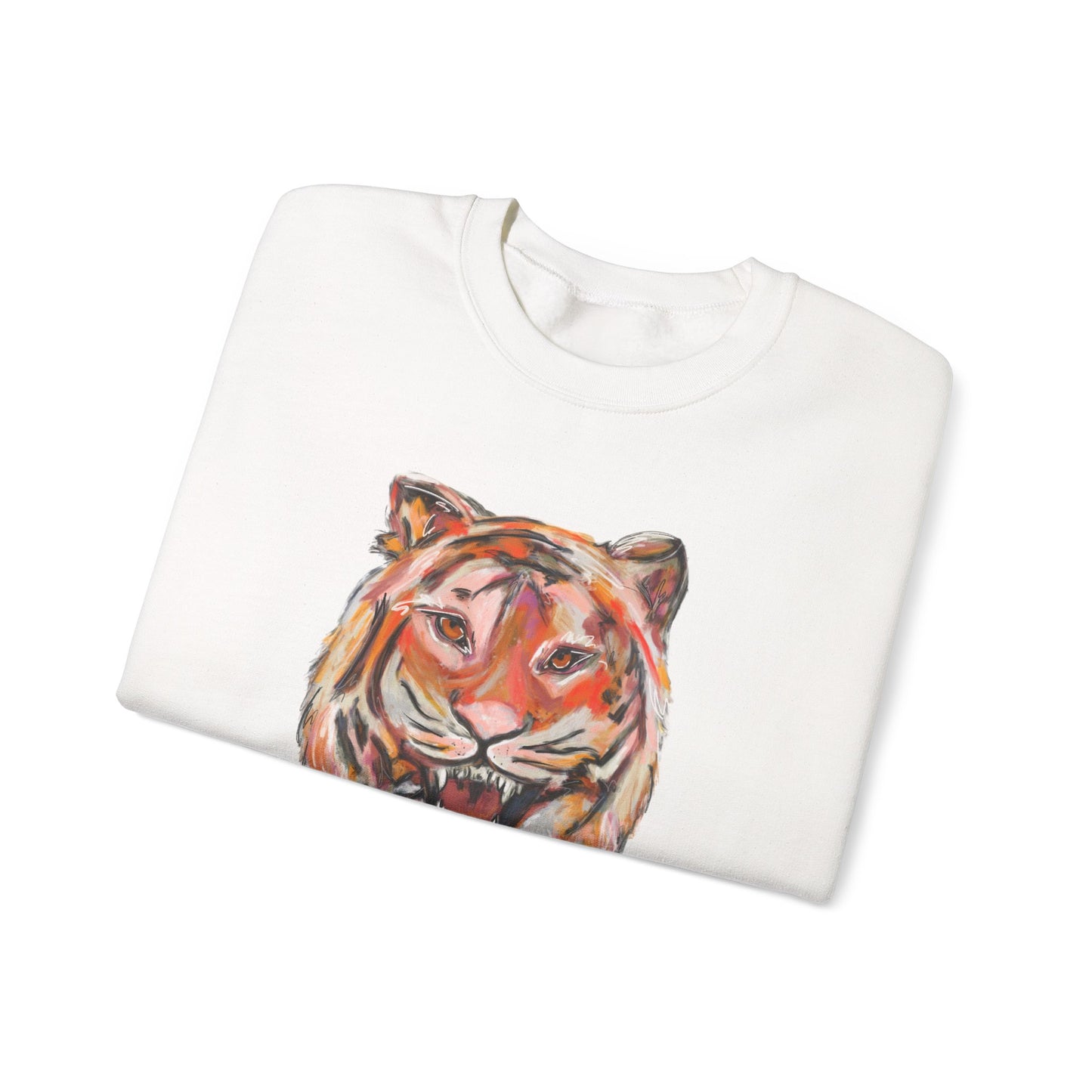 Tiger Mascot Sweatshirt, Acrylic Painting Crewneck, Wildlife Home Decor, Animal Lover Gift, Rustic Art Apparel