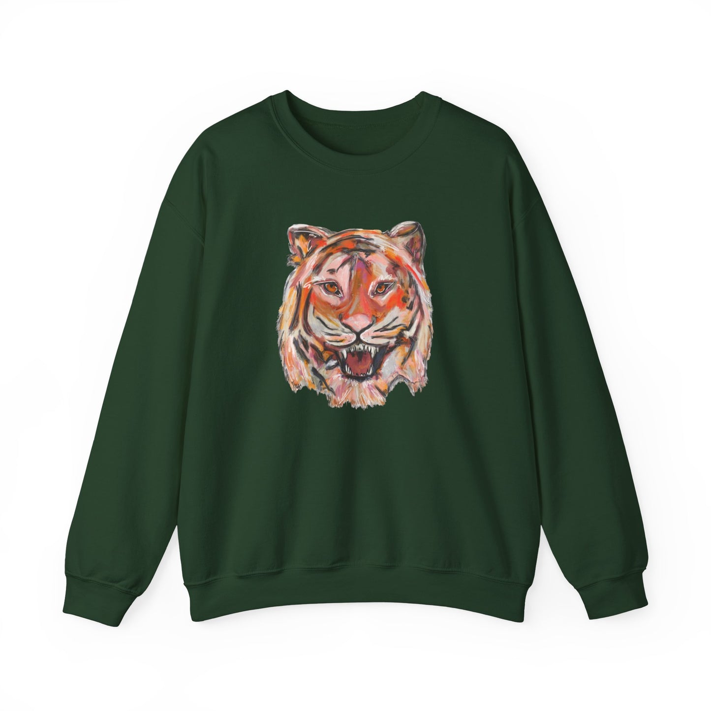 Tiger Mascot Sweatshirt, Acrylic Painting Crewneck, Wildlife Home Decor, Animal Lover Gift, Rustic Art Apparel