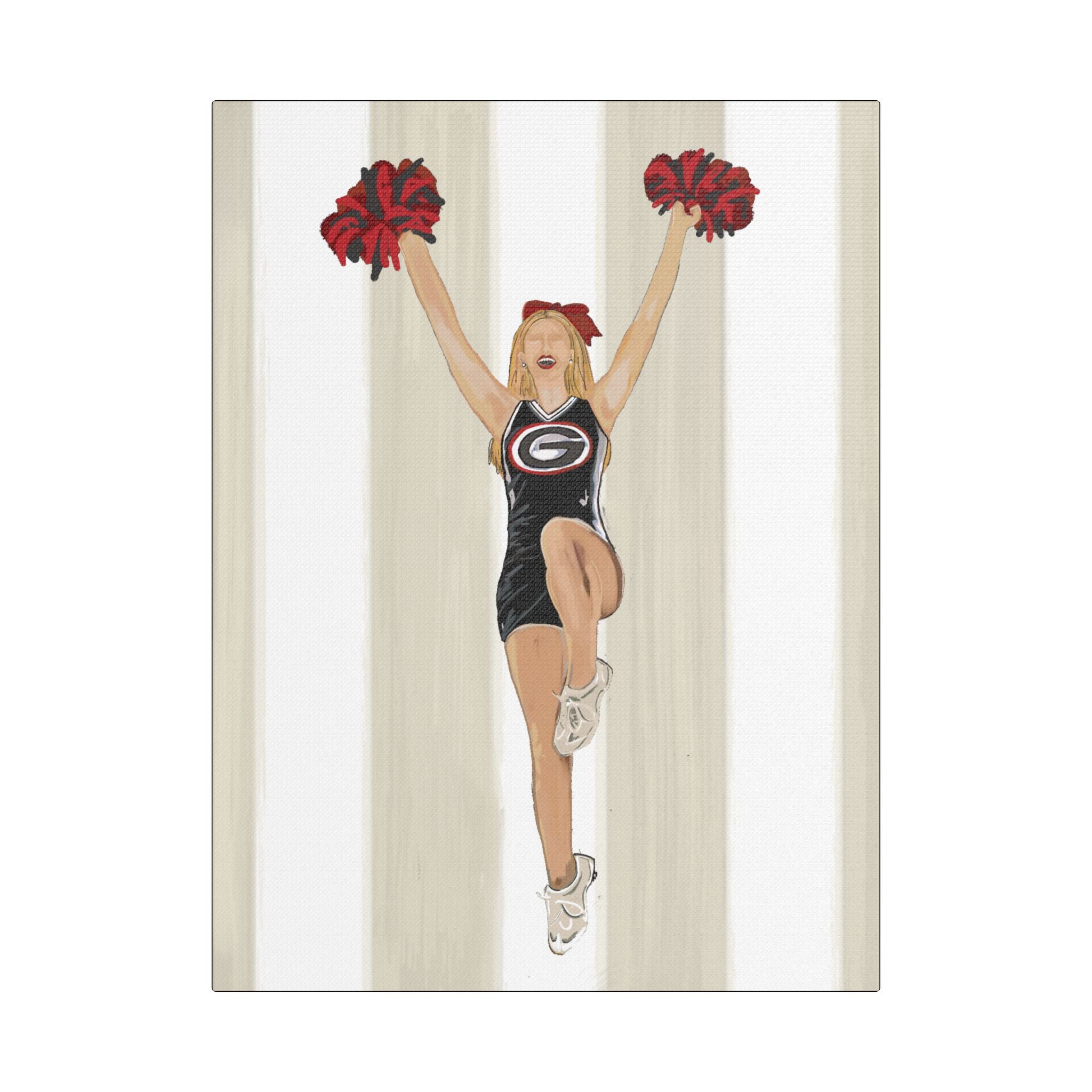 Buldldog Cheerleader Canvas Wall Art, Cheer Decoration, College Spirit Decor, Dorm Room Art, Team Pride Wall Hanging