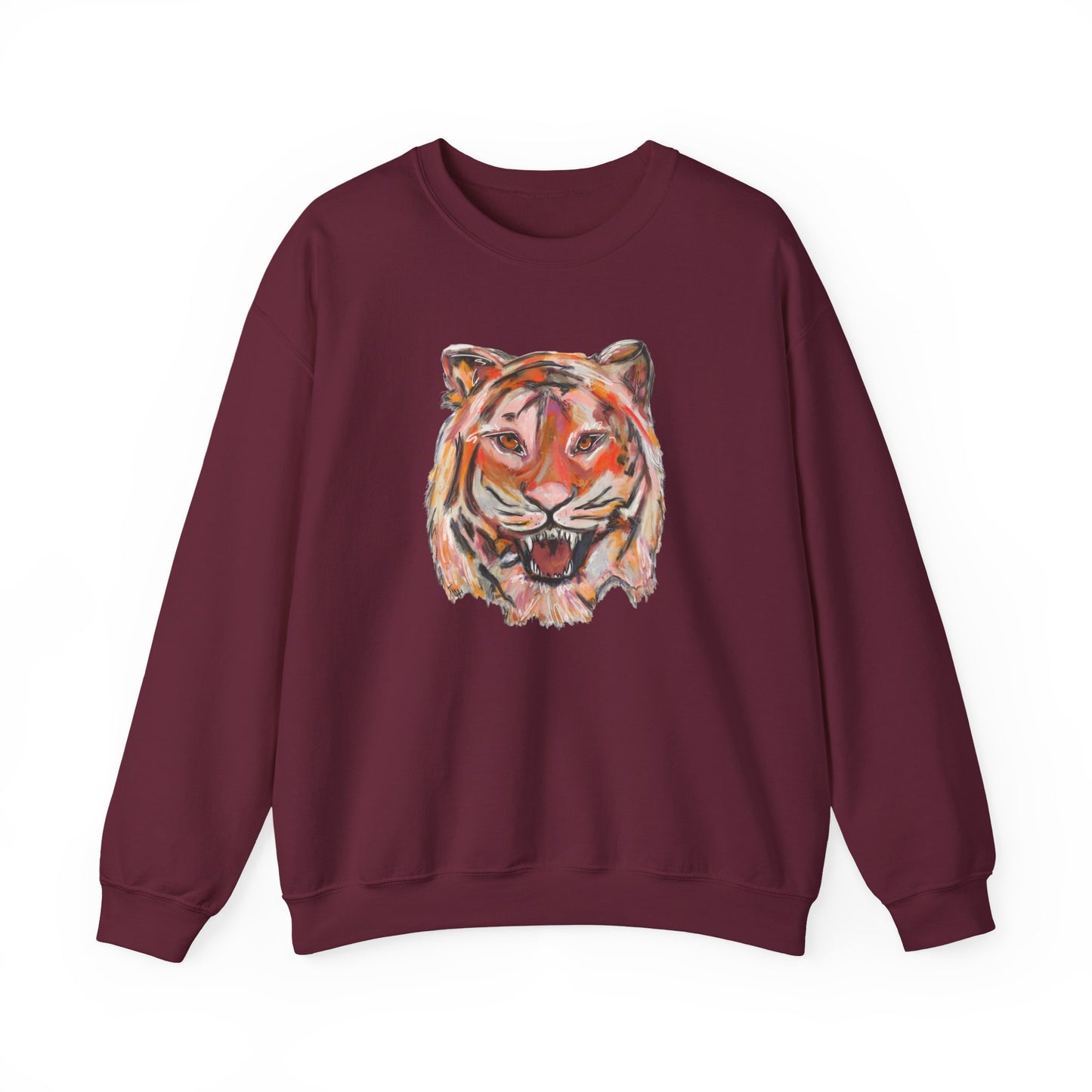 Tiger Mascot Sweatshirt, Acrylic Painting Crewneck, Wildlife Home Decor, Animal Lover Gift, Rustic Art Apparel