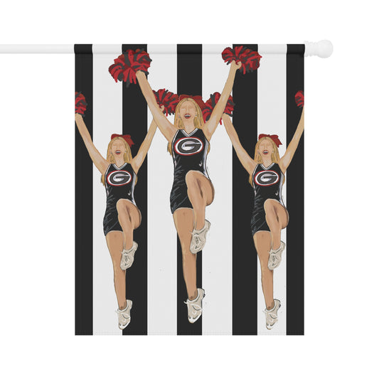 BullDawg Cheerleader Garden Flag — Georgia Bulldogs Pom-Pom Stripe House Banner