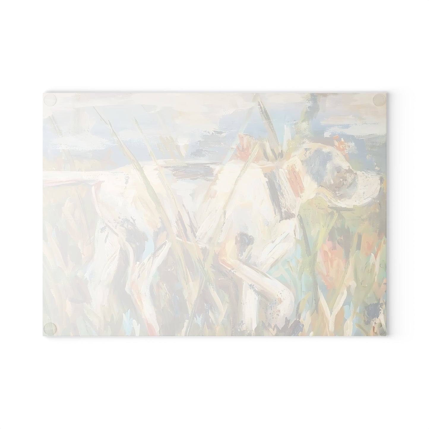 High Pointer Dog in Tall Grass Glass Cutting Board | Rustic Hunting Kitchen Décor