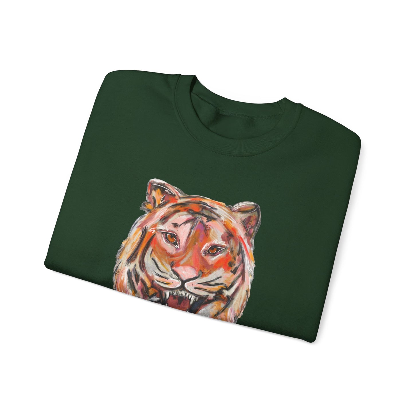 Tiger Mascot Sweatshirt, Acrylic Painting Crewneck, Wildlife Home Decor, Animal Lover Gift, Rustic Art Apparel