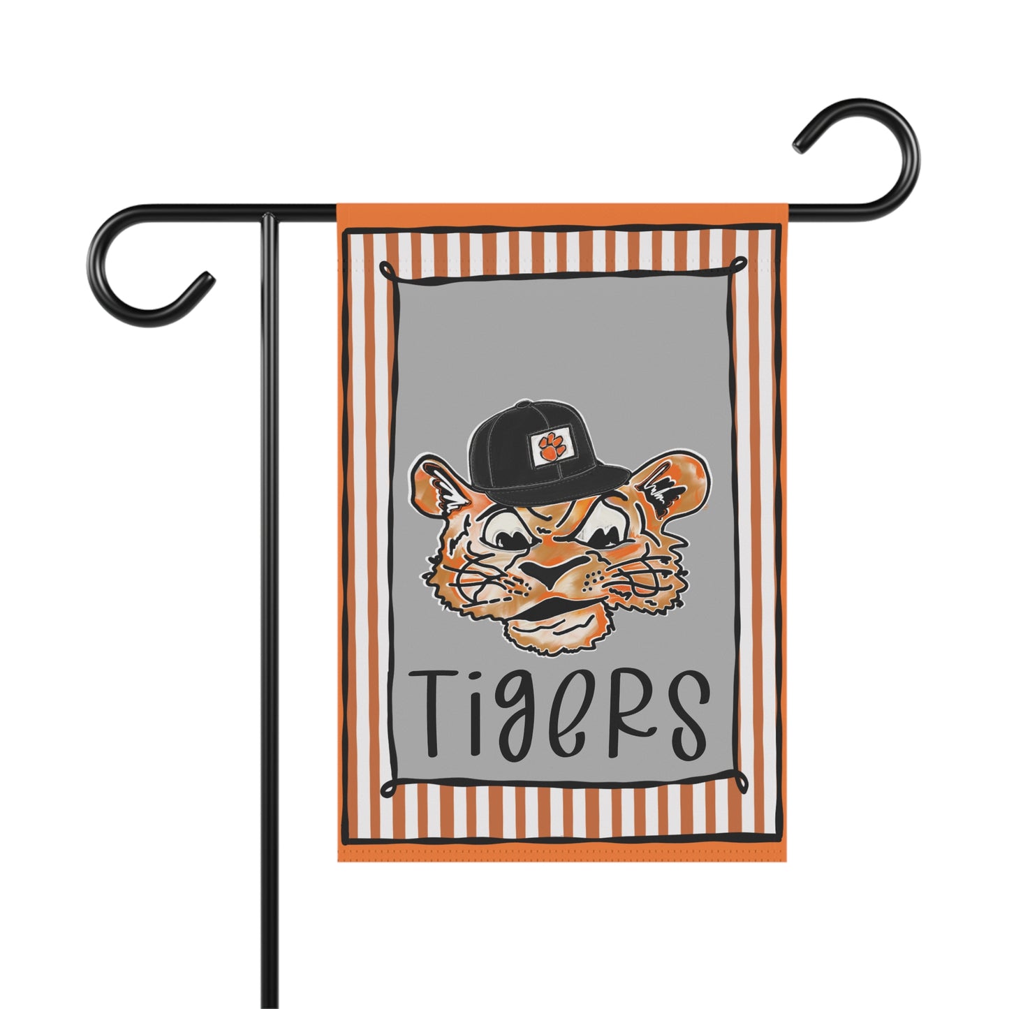 Tiger Mascot Garden Flag – Striped Orange & Gray Welcome Banner