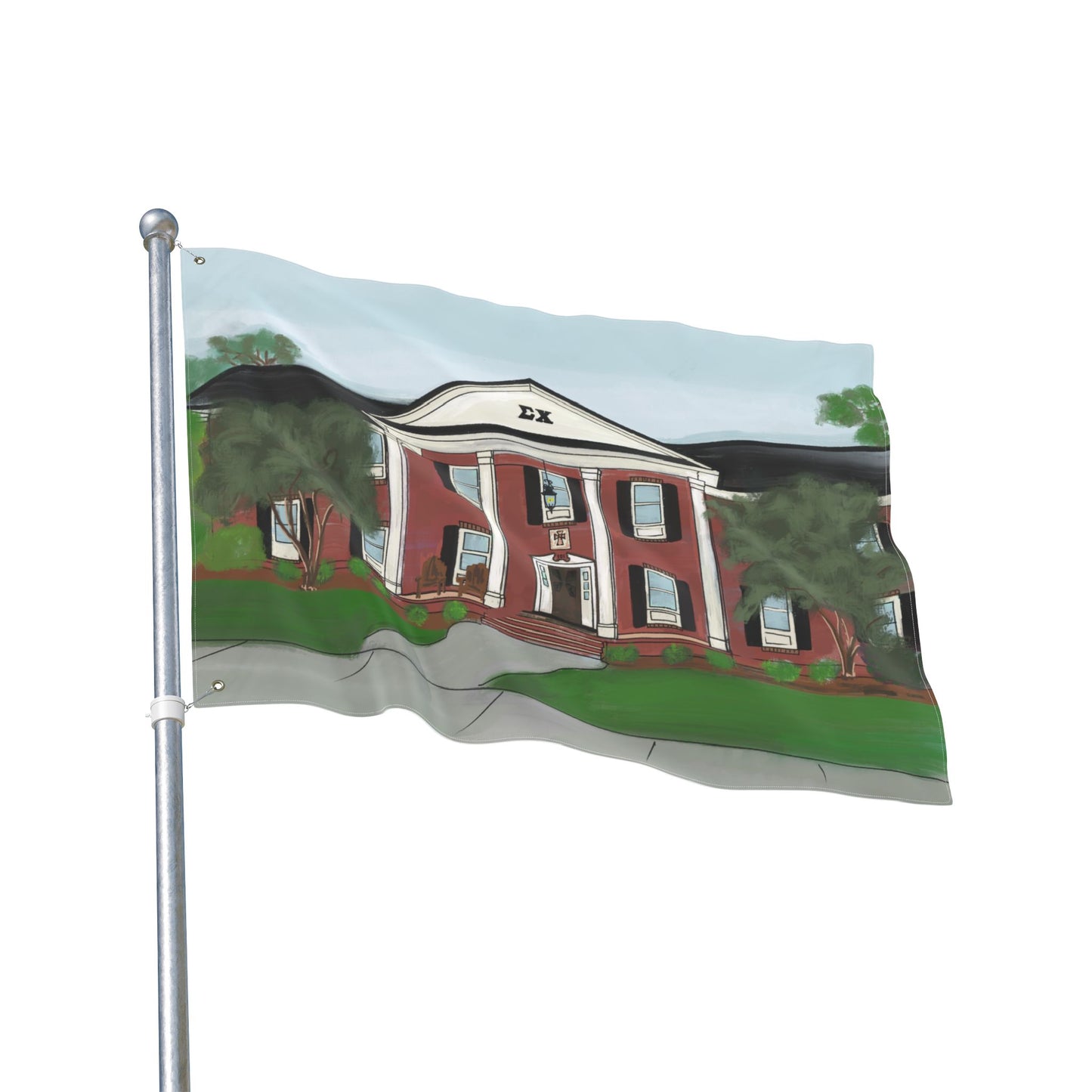 Greek Sigma Chi Fraternity House Georgia Southern Eagles Illustration Flag | Double Sided Flag, College House Decor