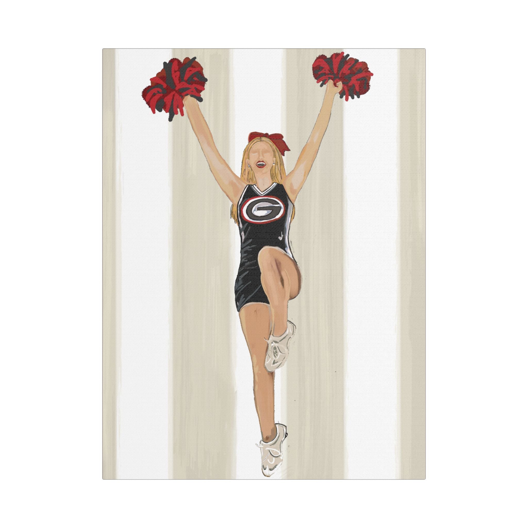 Buldldog Cheerleader Canvas Wall Art, Cheer Decoration, College Spirit Decor, Dorm Room Art, Team Pride Wall Hanging