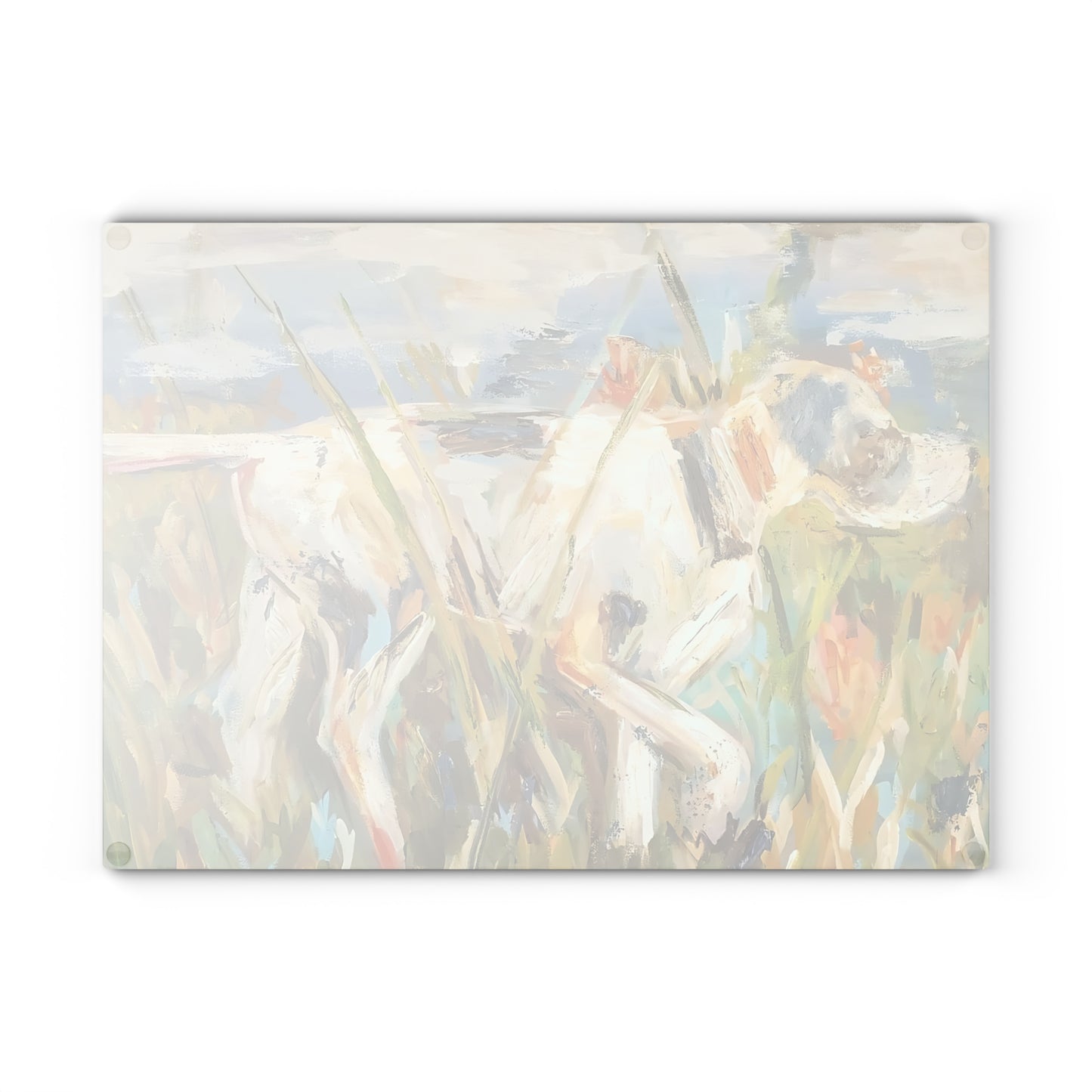 High Pointer Dog in Tall Grass Glass Cutting Board | Rustic Hunting Kitchen Décor